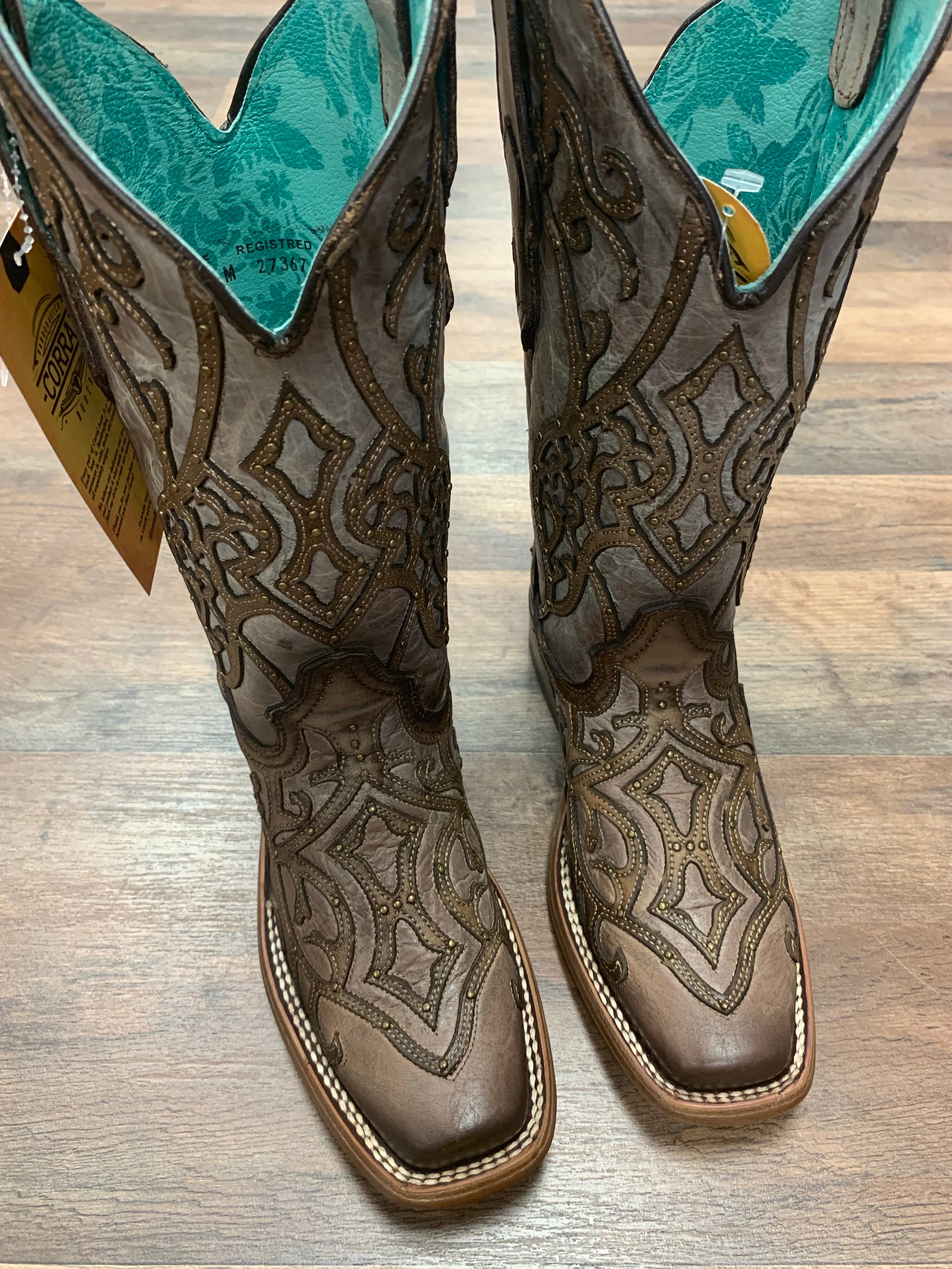 Corral Tan Overlay Embroidery Square Toe C3769 - Boot N Shoot
