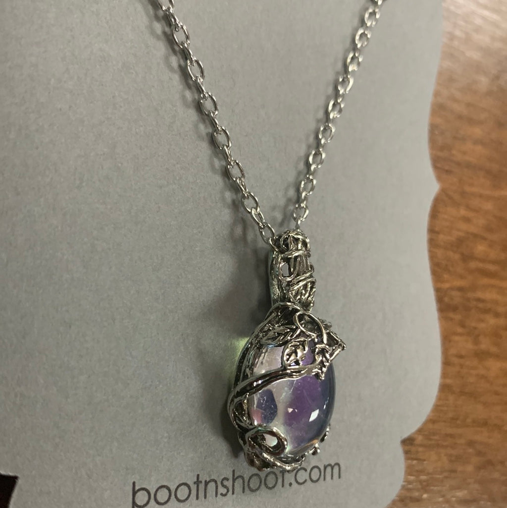Silver Twisted Moonlight Stone Necklace - Boot N Shoot