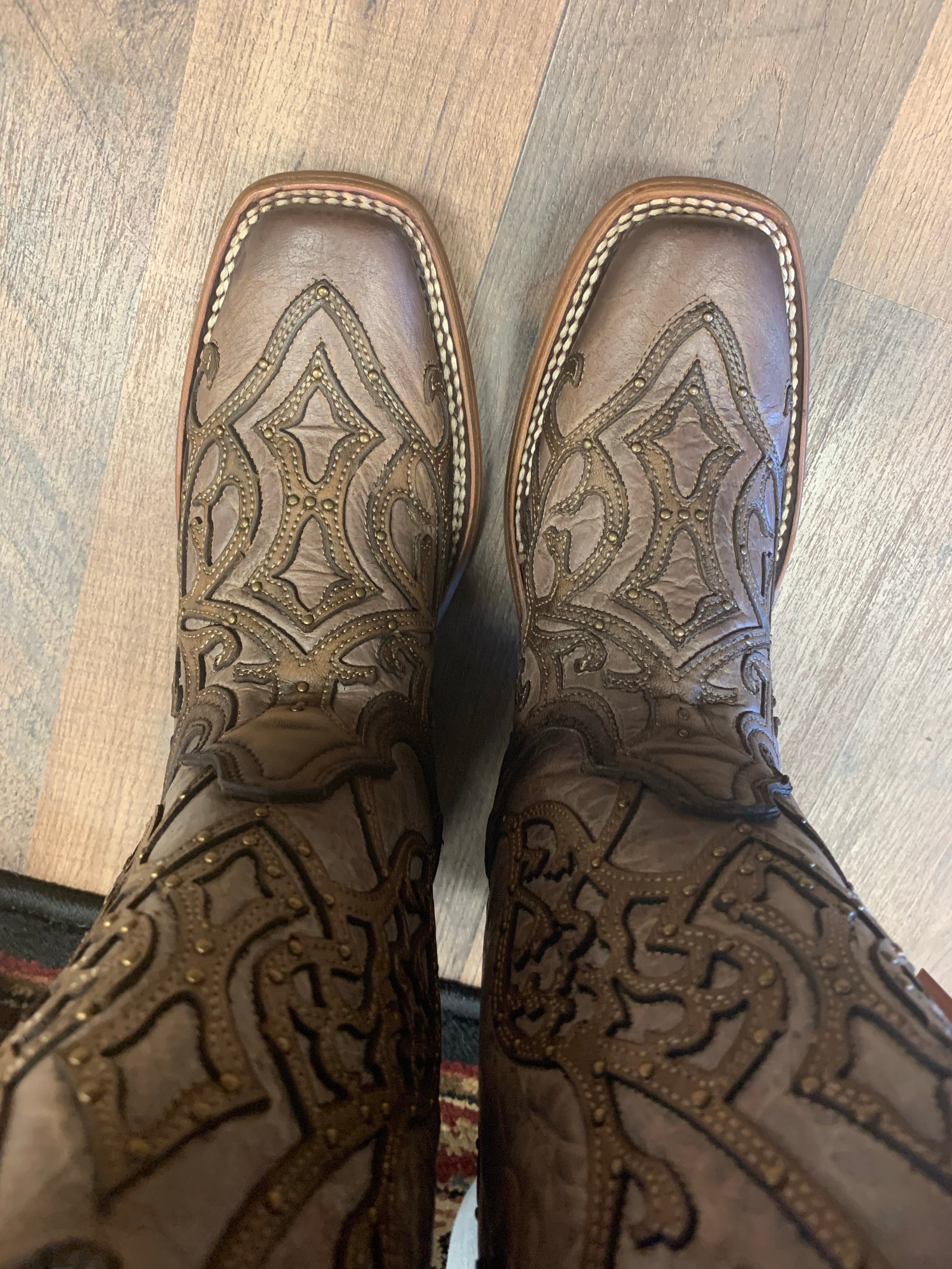 Corral Tan Overlay Embroidery Square Toe C3769 - Boot N Shoot