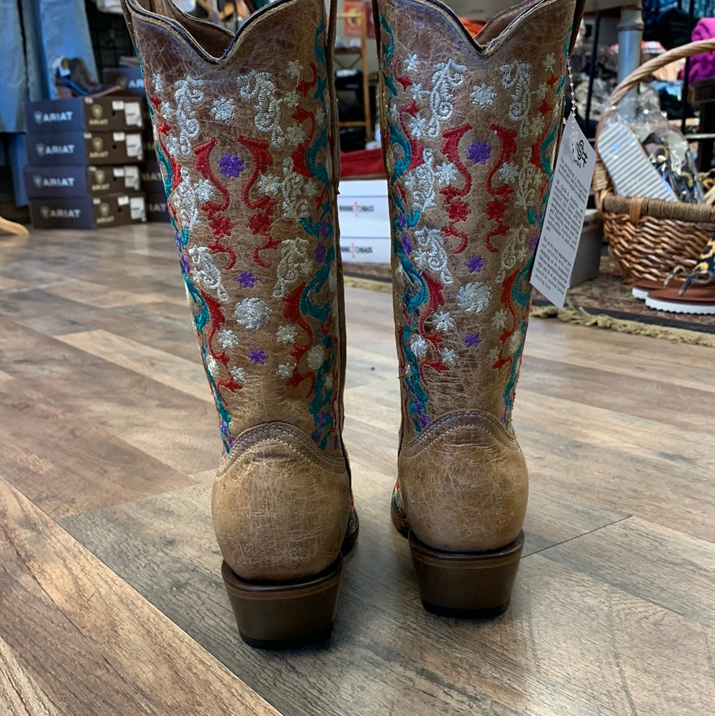CIRCLE G BY CORRAL WOMEN'S FLORAL EMBROIDERY SNIP TOE WESTERN BOOTS - L2065