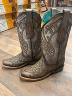 Corral Tan Overlay Embroidery Square Toe C3769 - Boot N Shoot