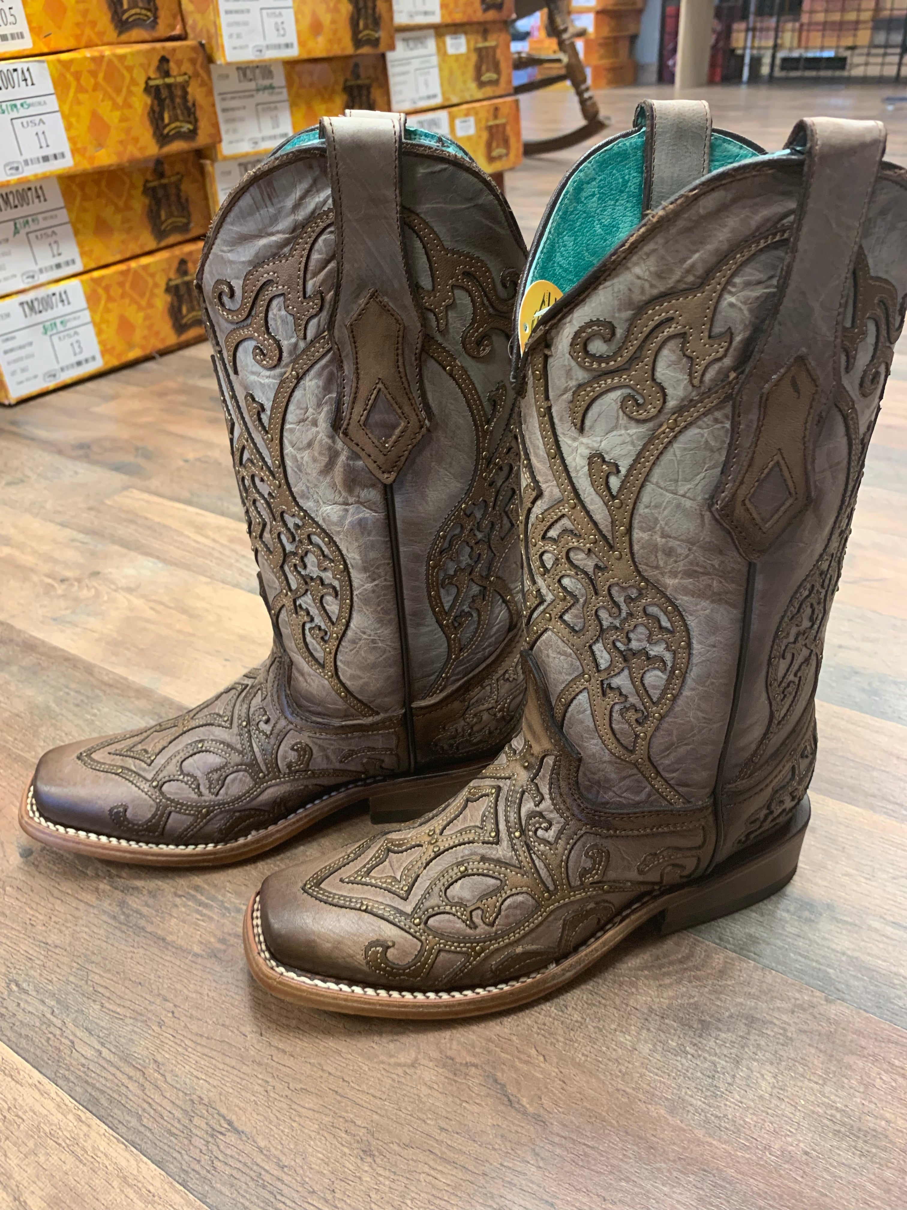 Corral Tan Overlay Embroidery Square Toe C3769 - Boot N Shoot