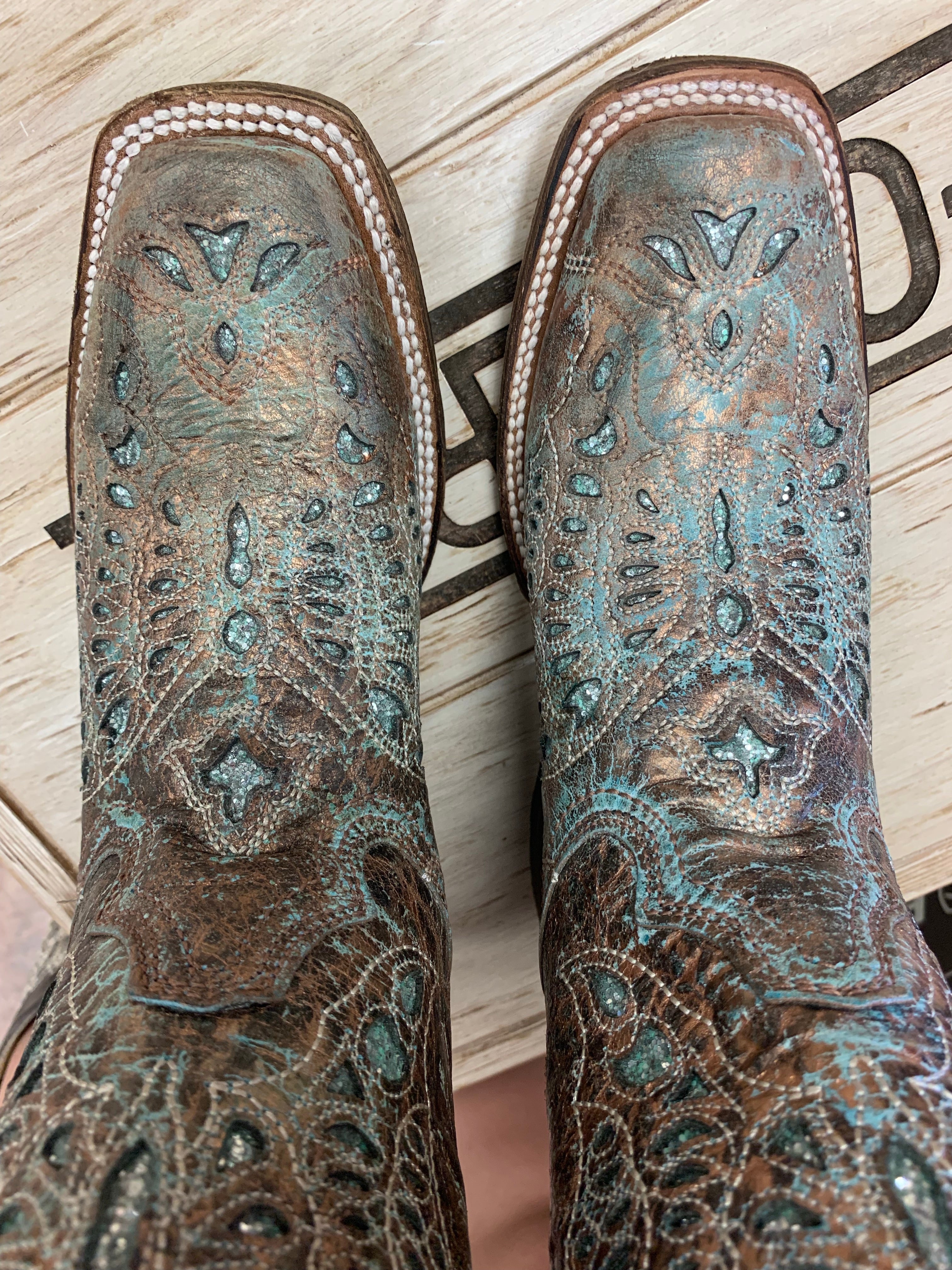 Corral Ladies Metallic Bronze/Turquoise Glitter Boot A2955