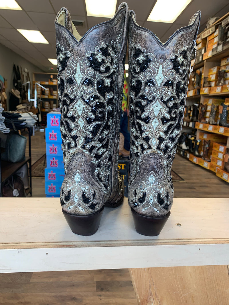 CORRAL WOMEN'S FLORAL EMBROIDERED WESTERN BOOTS - SNIP TOE
