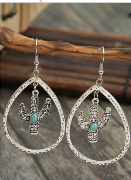 Cactus Shape Hollow-out Turquoise Drop Earrings