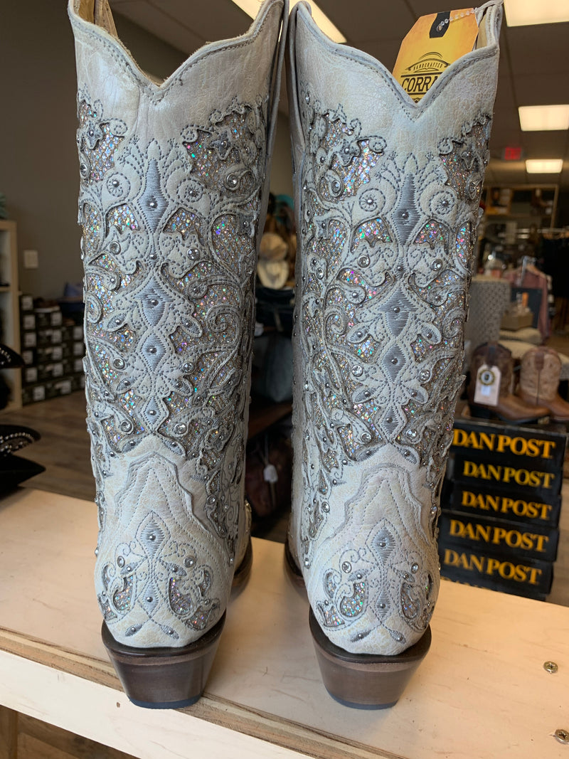 Corral White Glitter Inlay and Crystals A3322