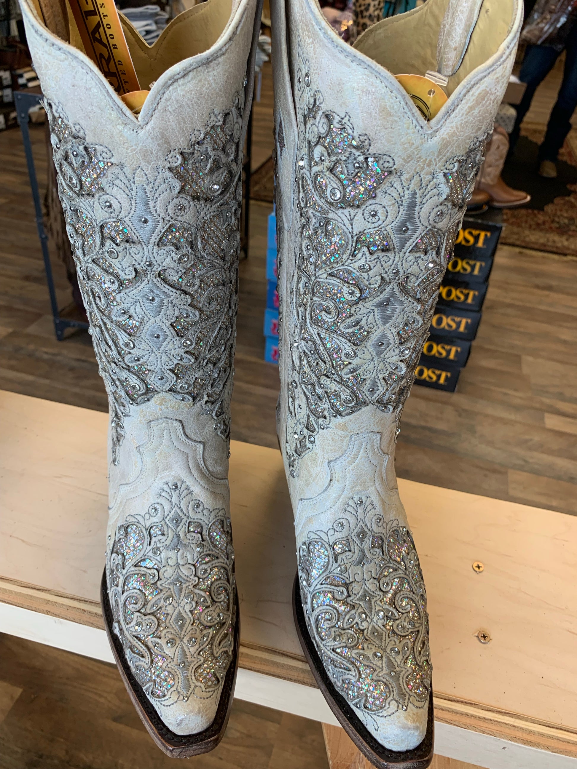 Corral White Glitter Inlay and Crystals A3322 - Boot N Shoot