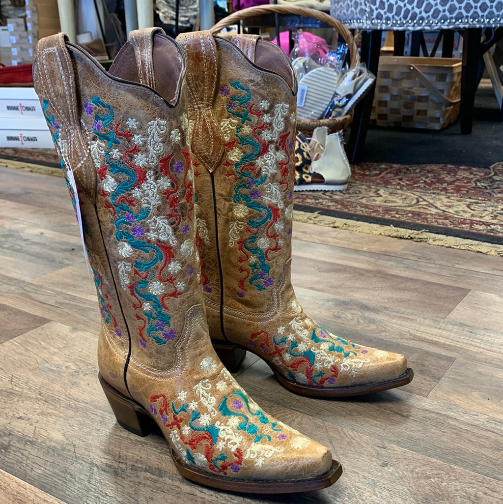 CIRCLE G BY CORRAL WOMEN'S FLORAL EMBROIDERY SNIP TOE WESTERN BOOTS - L2065